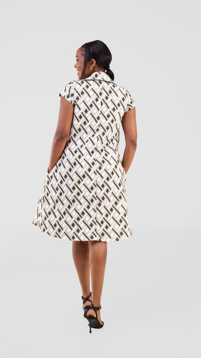 Vivo Mandla Tent Dress - Sage / Dark Green Kile Print