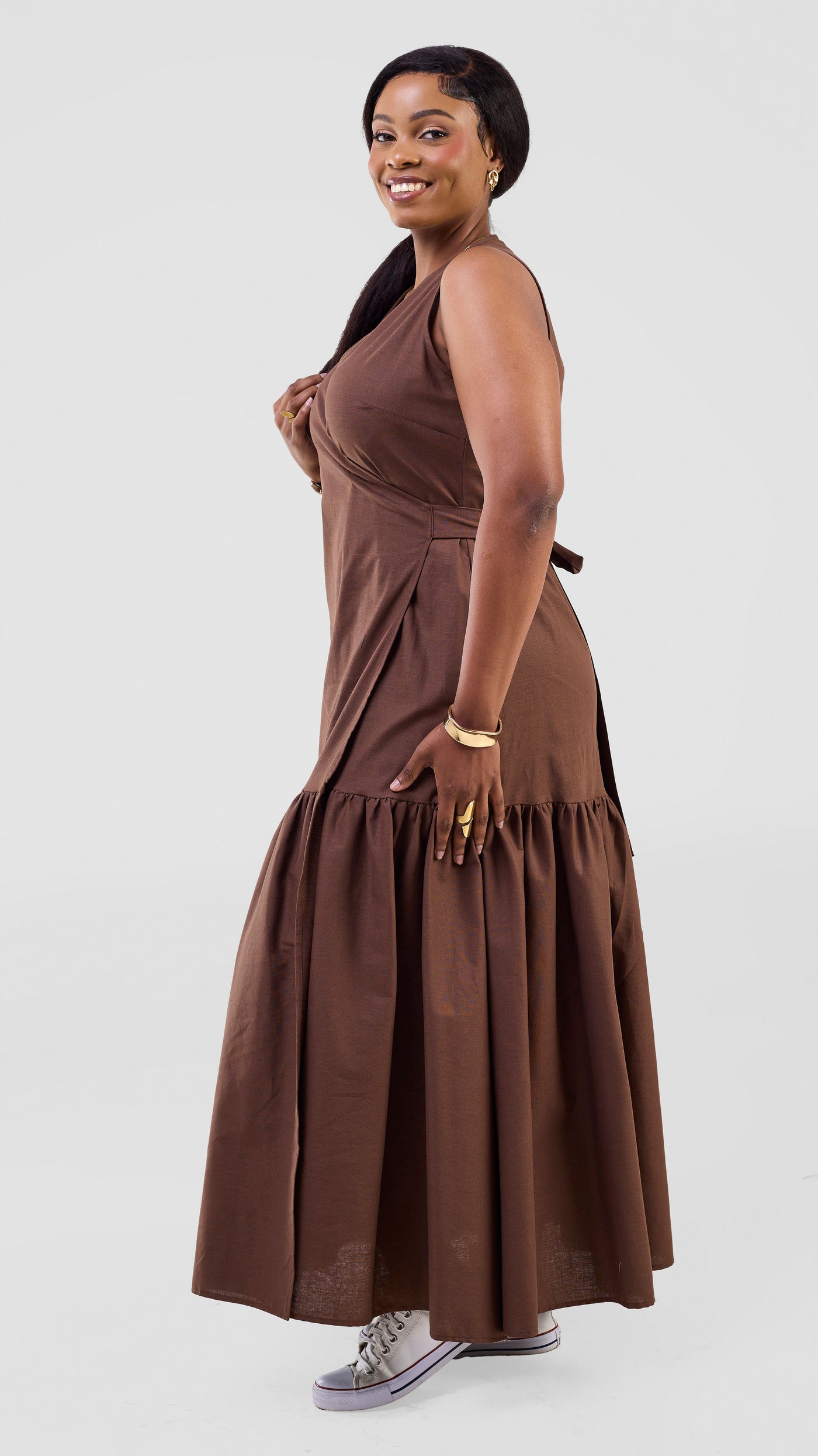 Safari Naledi Gathered Panel Wrap Dress - Chocolate