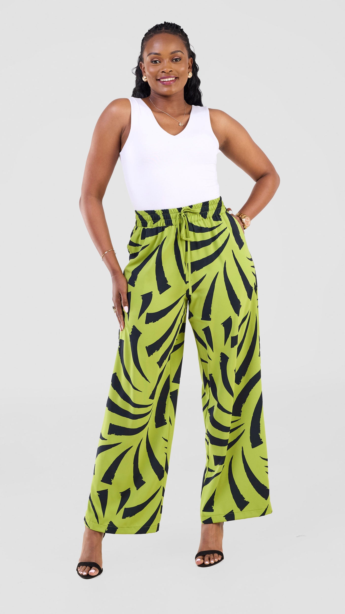 Vivo Seli Wide Leg Pants - Lime / Green Raha Print