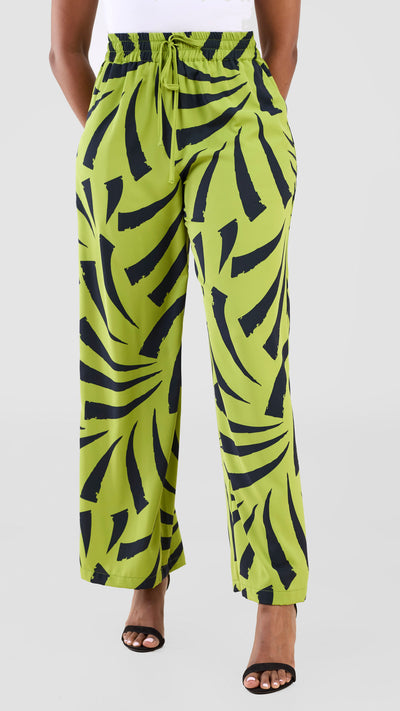 Vivo Seli Wide Leg Pants - Lime / Green Raha Print