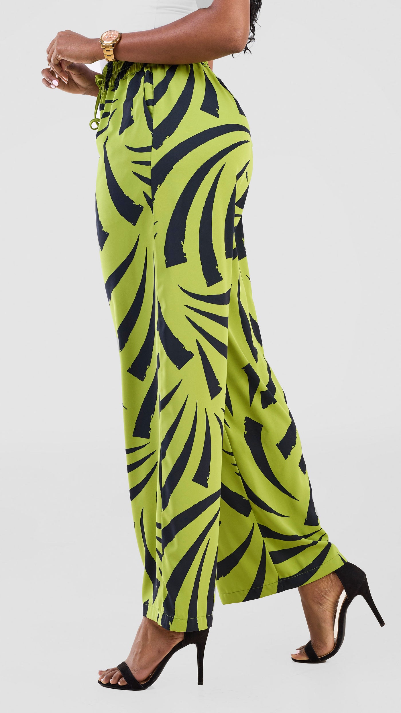Vivo Seli Wide Leg Pants - Lime / Green Raha Print