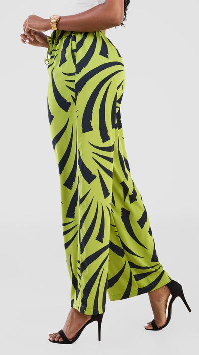 Vivo Seli Wide Leg Pants - Lime / Green Raha Print