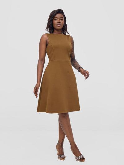 Vivo Niari Boat Neck Dress - Dark Tan - Shopzetu