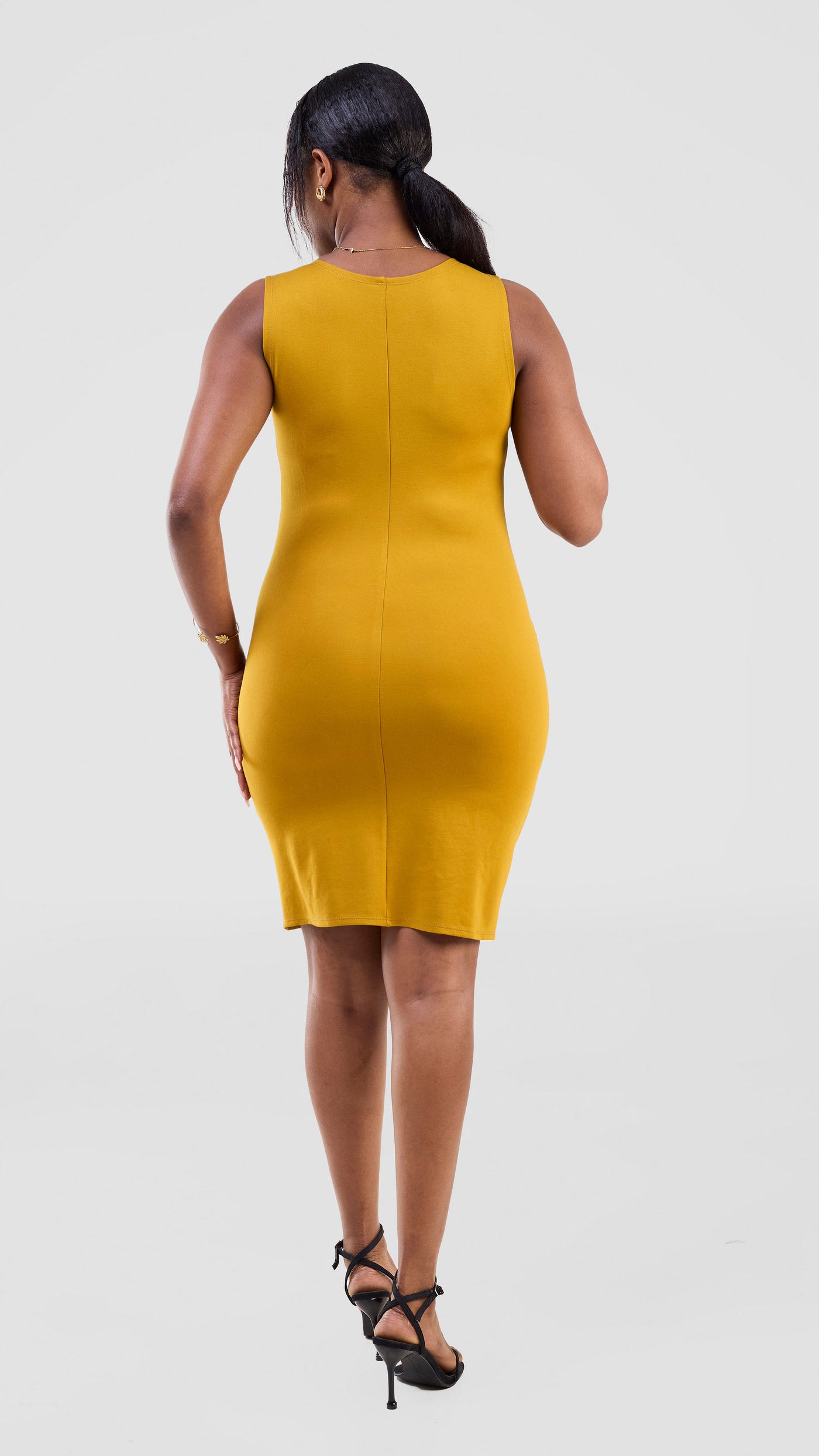 Vivo Lena Front Slit Knee Length Dress - Dark Mustasrd