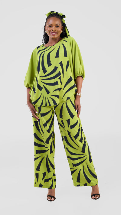 Vivo Seli Wide Leg Pants - Lime / Green Raha Print
