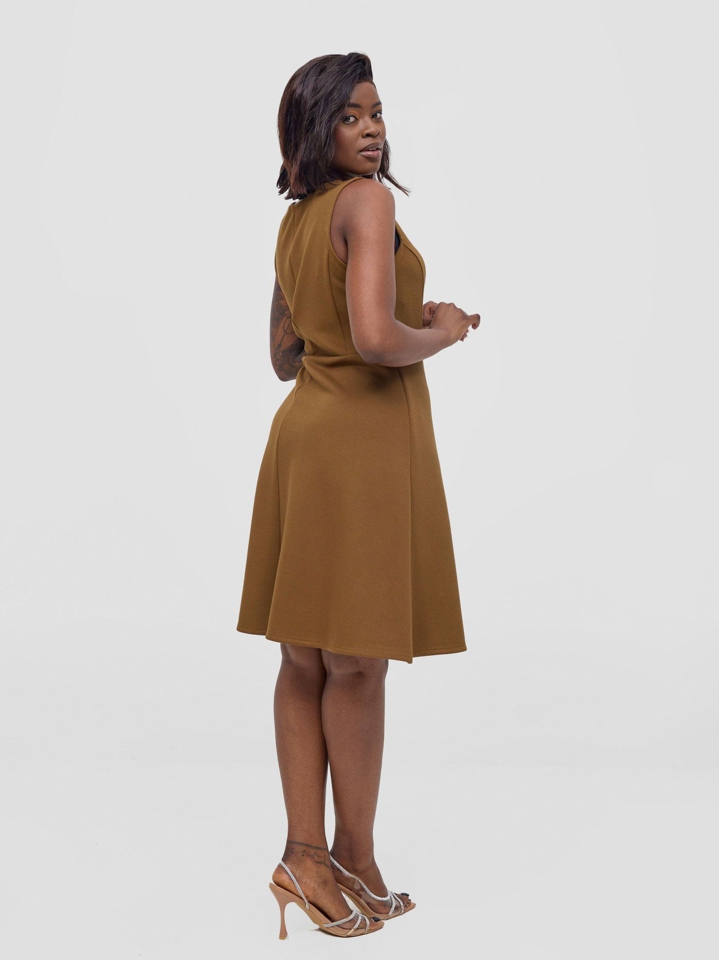 Vivo Niari Boat Neck Dress - Dark Tan - Shopzetu