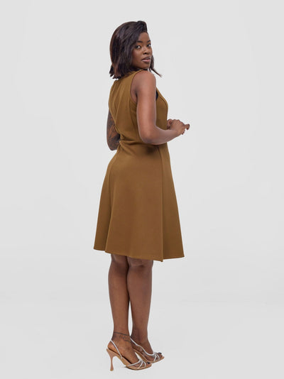 Vivo Niari Boat Neck Dress - Dark Tan - Shopzetu