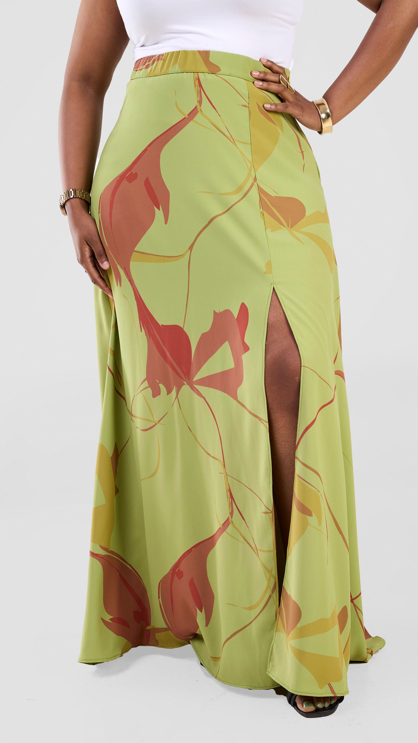 Vivo Kemi Maxi Skirt - Lime Green / Maroon Emi Print