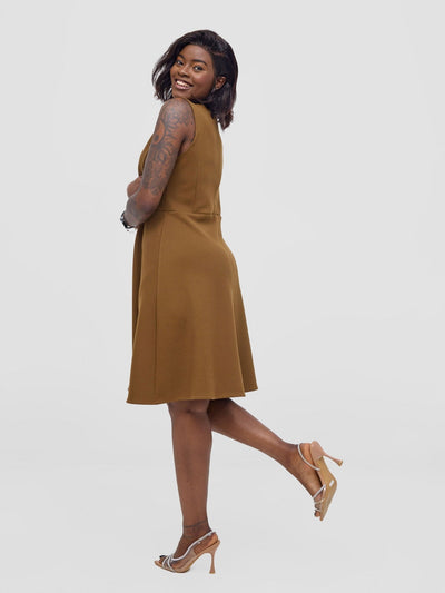 Vivo Niari Boat Neck Dress - Dark Tan - Shopzetu