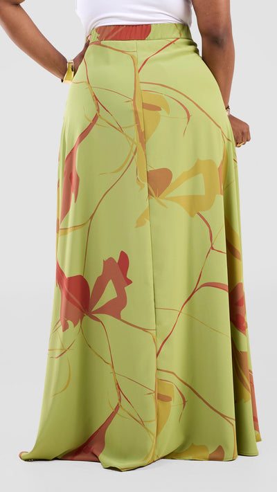 Vivo Kemi Maxi Skirt - Lime Green / Maroon Emi Print