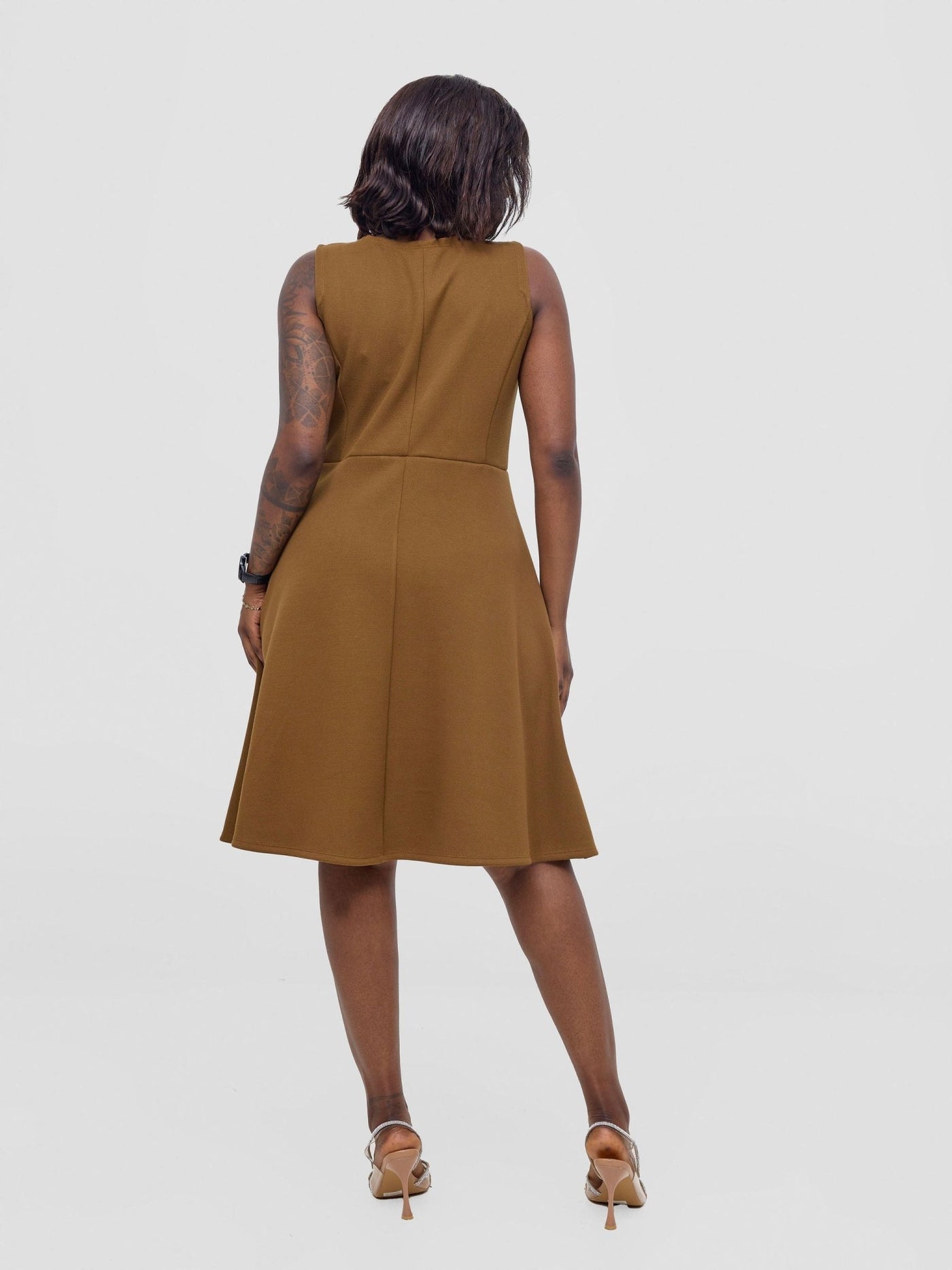Vivo Niari Boat Neck Dress - Dark Tan - Shopzetu