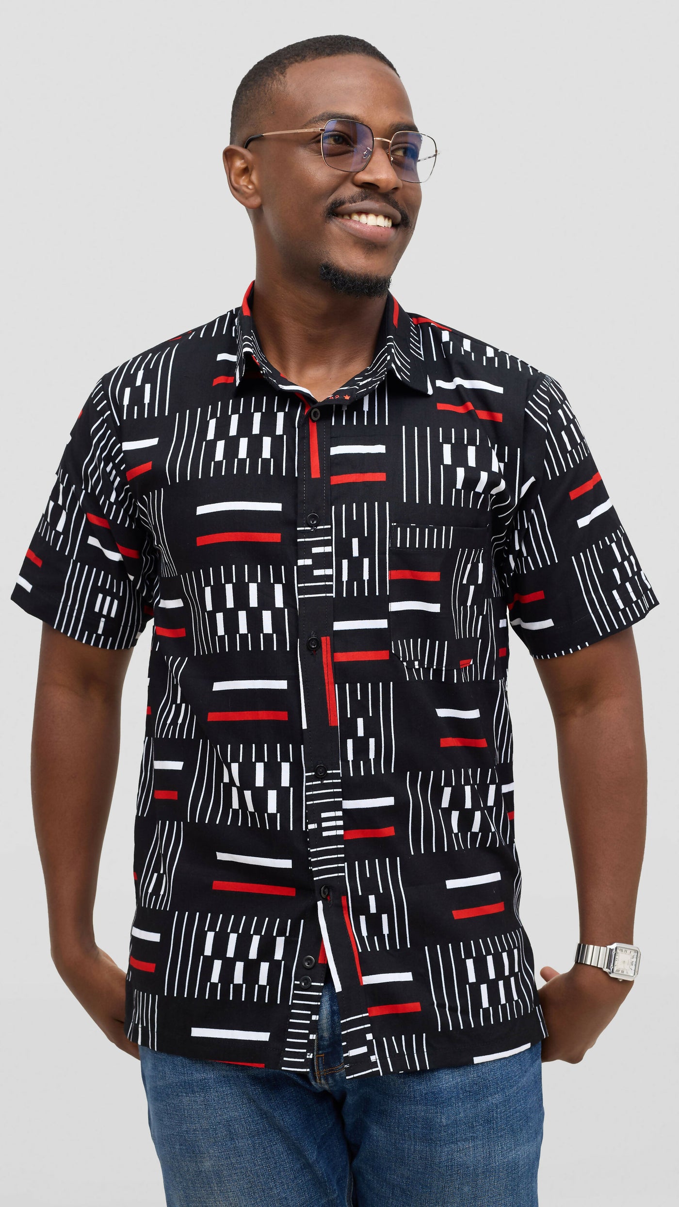 Rafiki Thread Curvy Plus Size African Heritage Shirt - Black