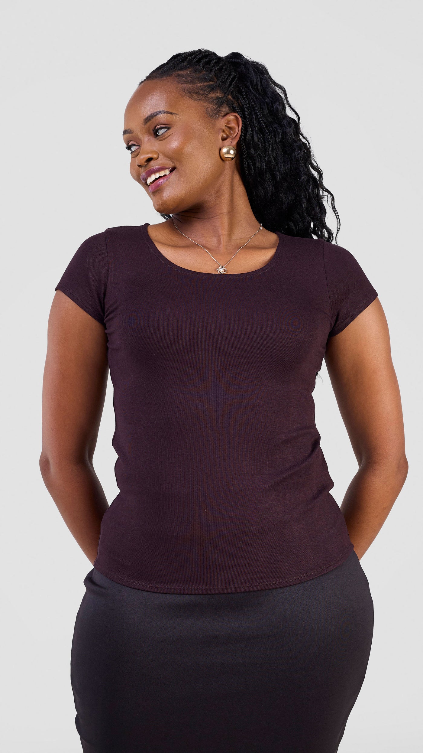 Vivo Everyday Cap Sleeve Top - Chocolate