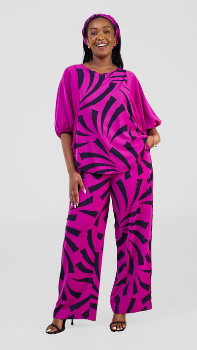 Vivo Seli Wide Top - Magenta / Navy Raha Print