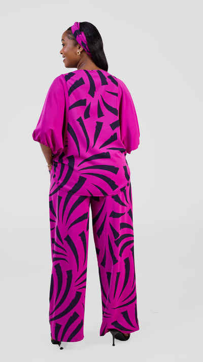 Vivo Seli Wide Leg Pants - Magenta / Navy Raha Print