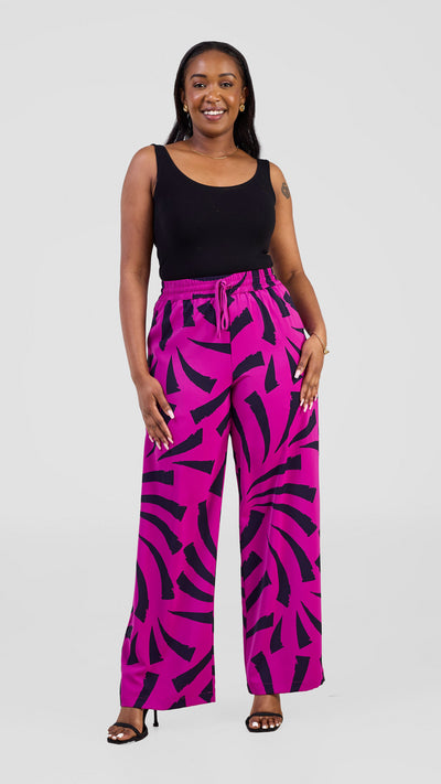 Vivo Seli Wide Leg Pants - Magenta / Navy Raha Print