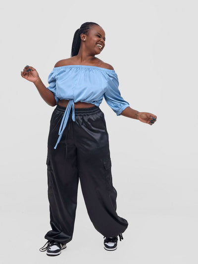 Zoya Nia Off Shoulder Puff Sleeve Top - Light Blue - Shopzetu