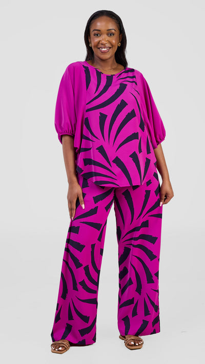 Vivo Seli Wide Top - Magenta / Navy Raha Print