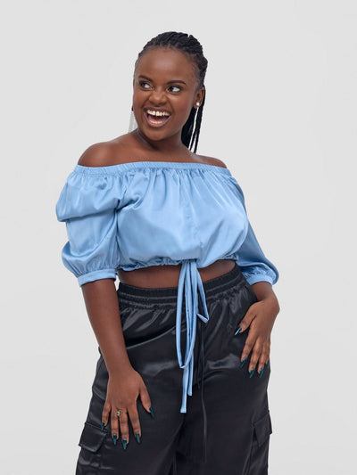 Zoya Nia Off Shoulder Puff Sleeve Top - Light Blue - Shopzetu