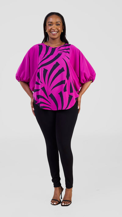 Vivo Seli Wide Top - Magenta / Navy Raha Print