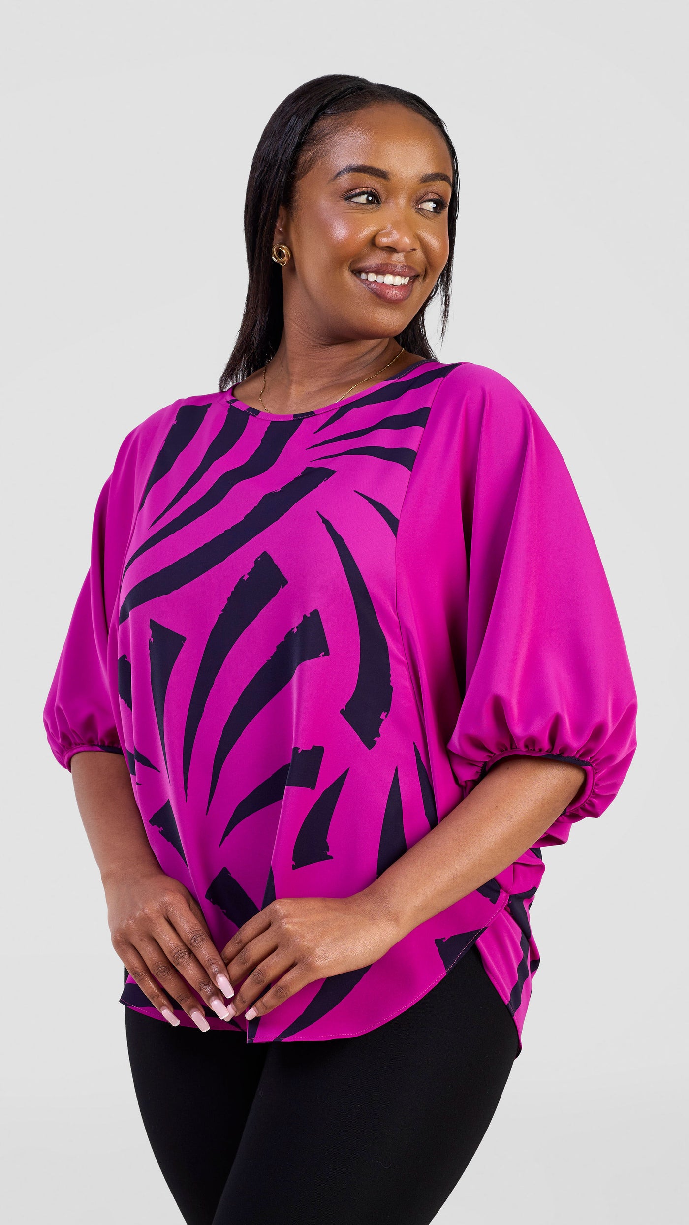 Vivo Seli Wide Top - Magenta / Navy Raha Print