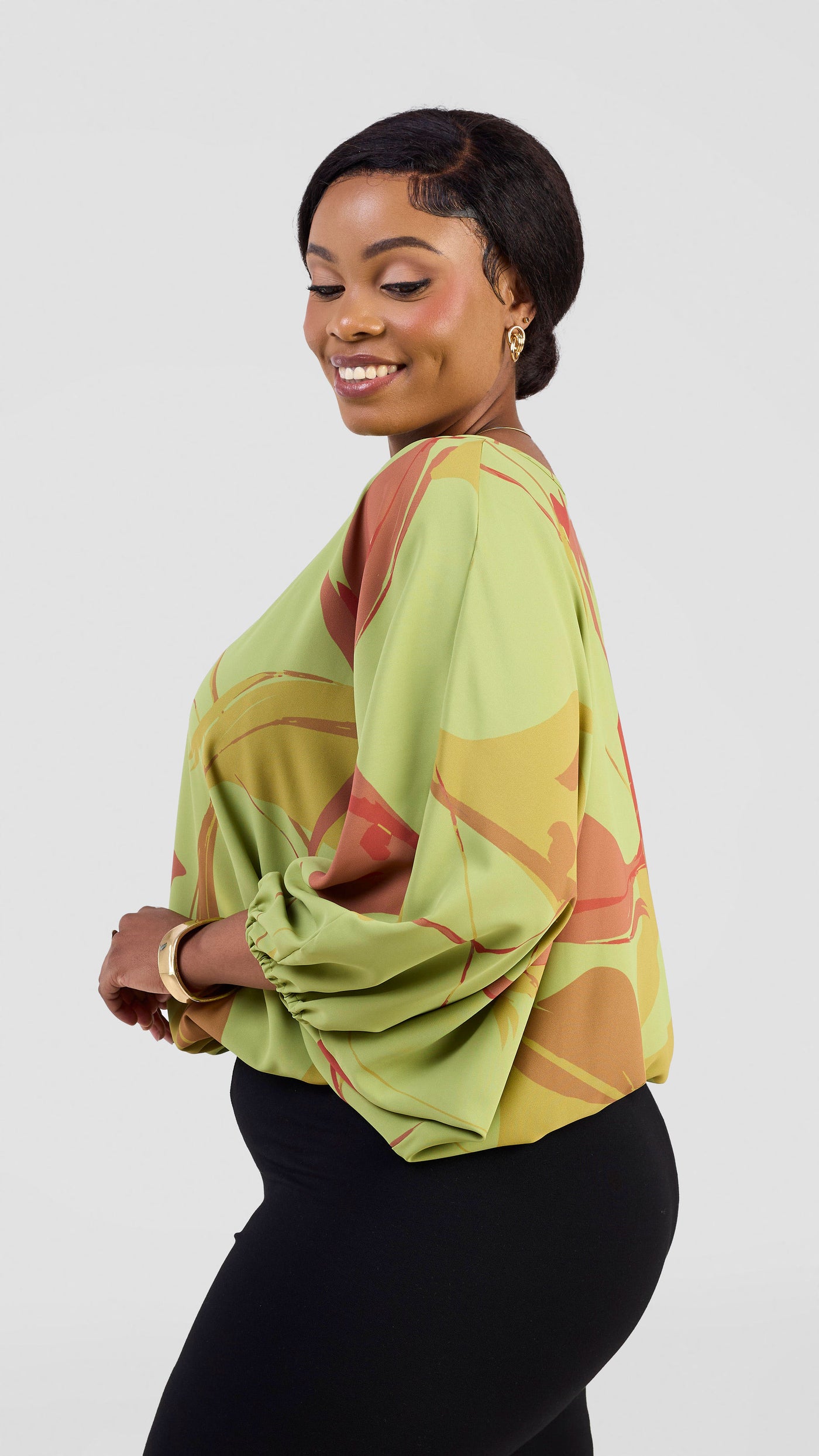 Vivo Kemi Dolman Top - Lime Green / Maroon Emi Print