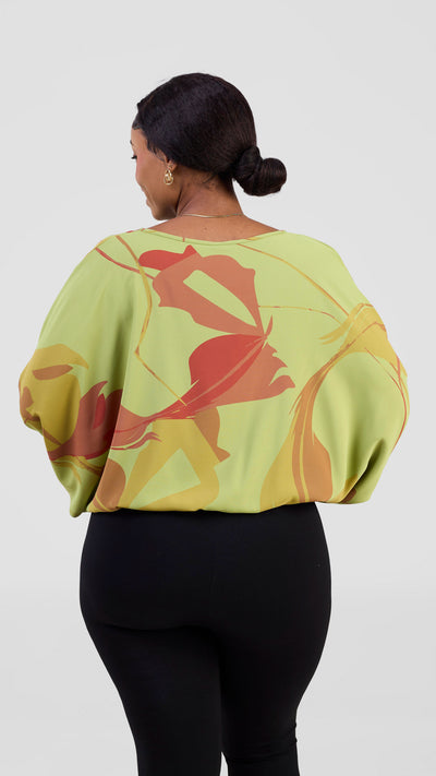 Vivo Kemi Dolman Top - Lime Green / Maroon Emi Print