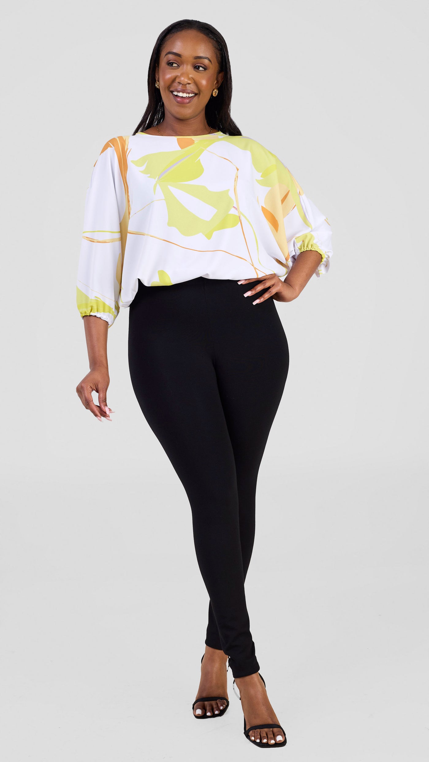 Vivo Kemi Dolman Top - White / Lime Emi Print