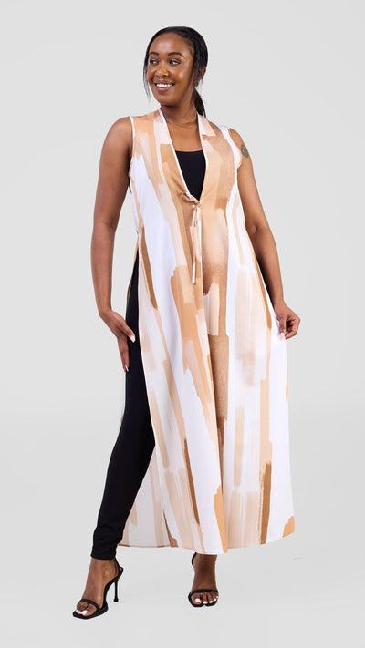 Vivo Isabi Sleeveless Kimono - White / Tan Pasi Print