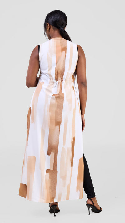 Vivo Isabi Sleeveless Kimono - White / Tan Pasi Print