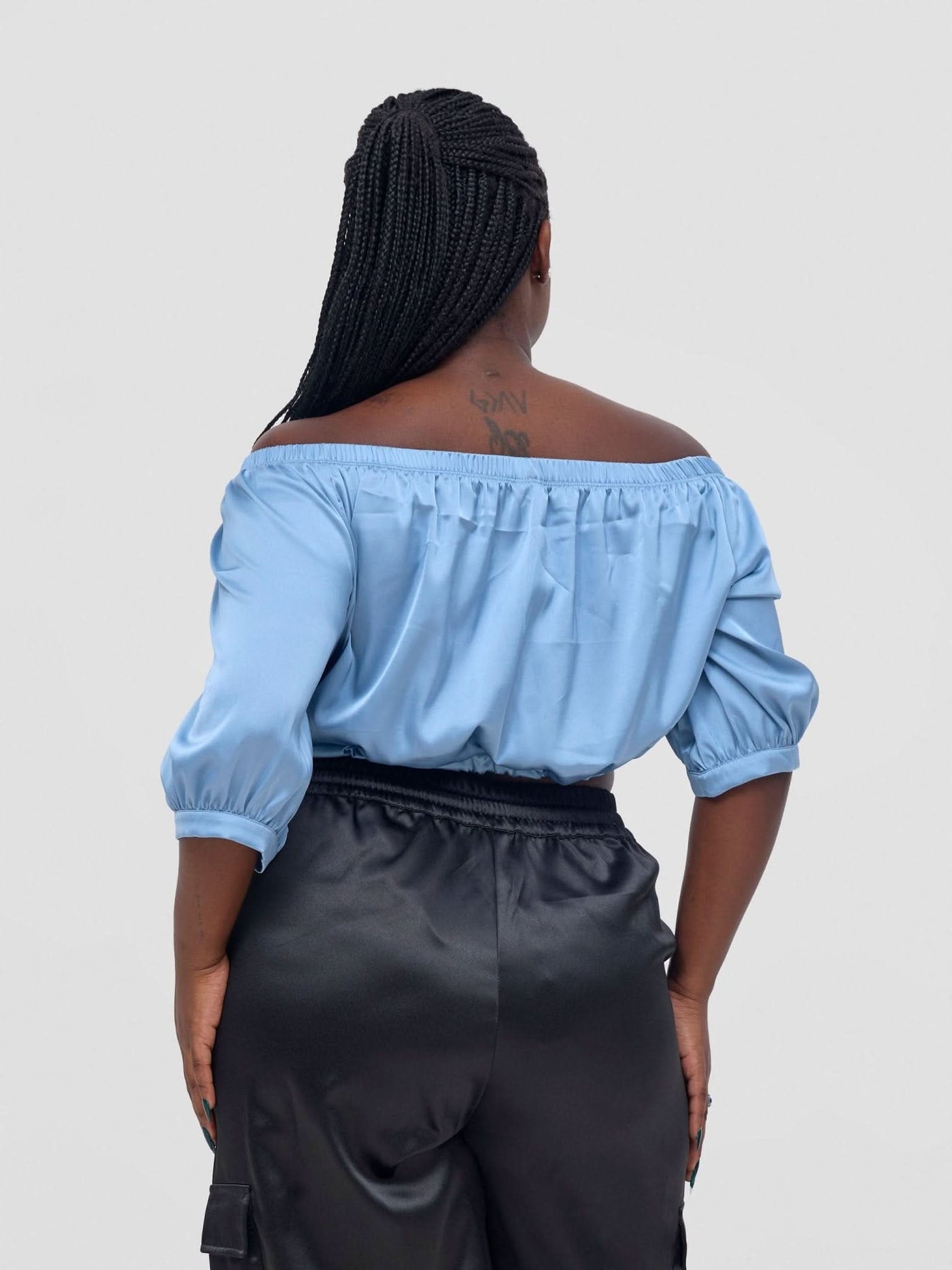 Zoya Nia Off Shoulder Puff Sleeve Top - Light Blue - Shopzetu