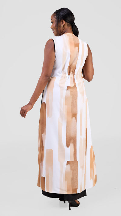 Vivo Isabi Sleeveless Kimono - White / Tan Pasi Print