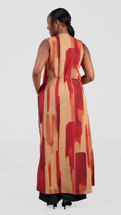Vivo Isabi Sleeveless Kimono - Light Brown / Maroon Pasi Print