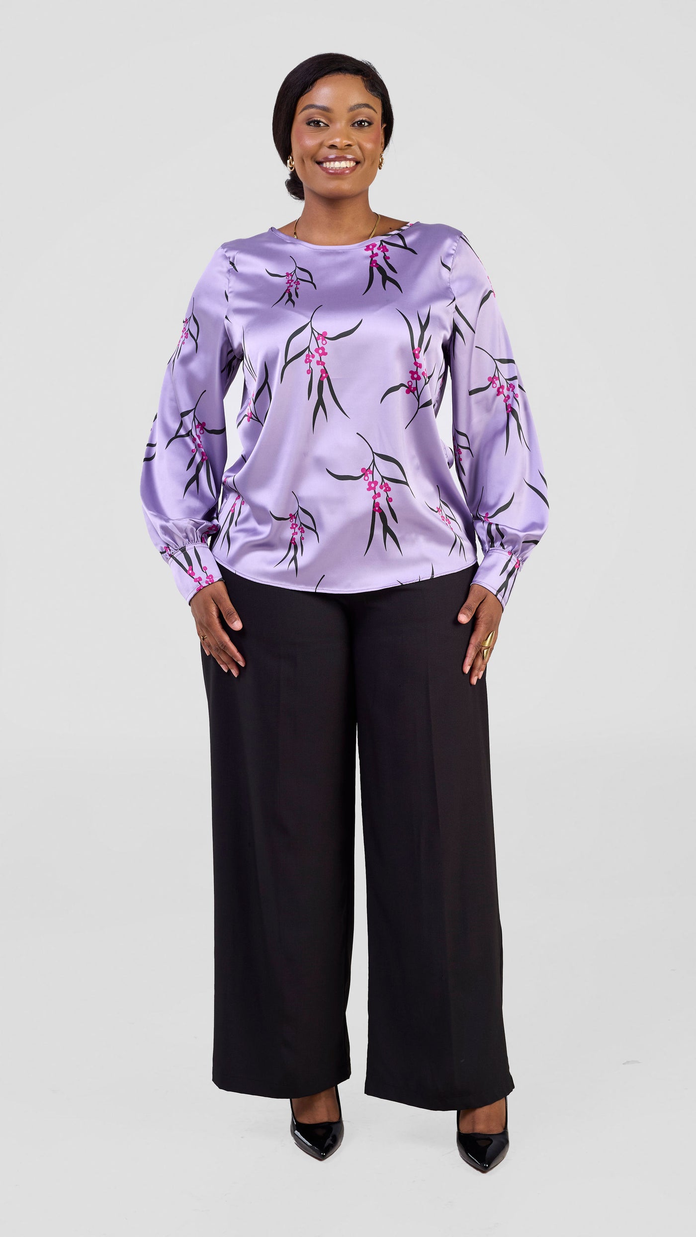 Vivo Tatili Long Sleeve Bishop Top - Lilac / Pink Kari Print