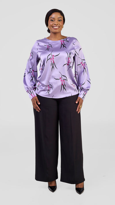 Vivo Tatili Long Sleeve Bishop Top - Lilac / Pink Kari Print
