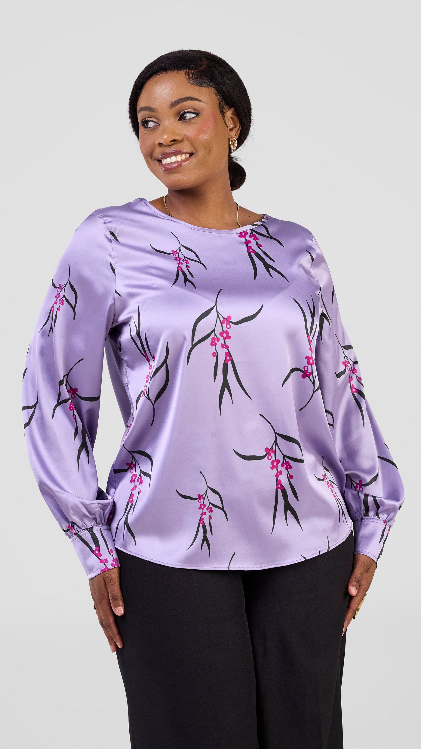 Vivo Tatili Long Sleeve Bishop Top - Lilac / Pink Kari Print