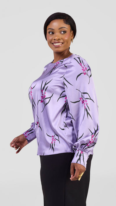 Vivo Tatili Long Sleeve Bishop Top - Lilac / Pink Kari Print