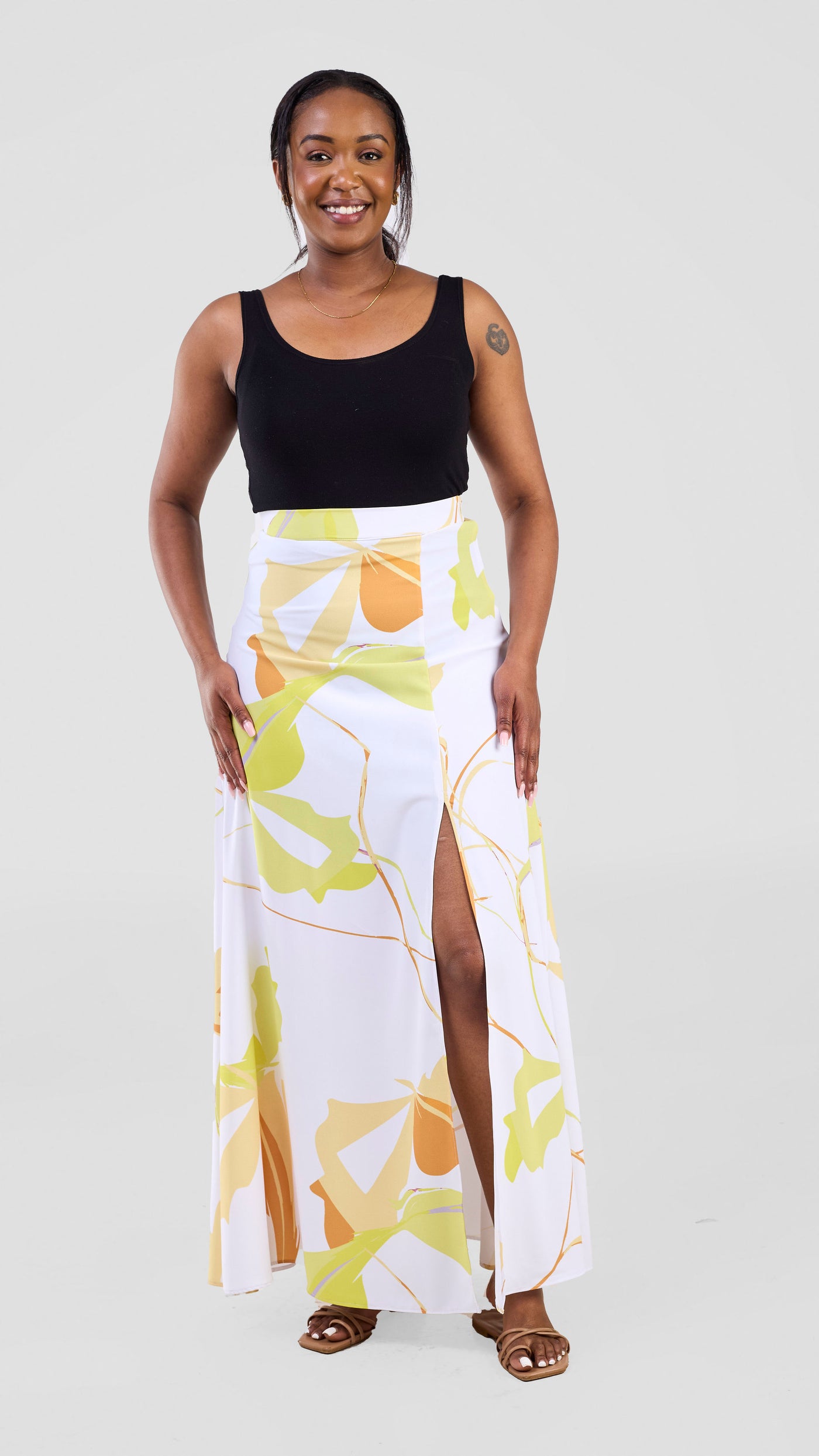 Vivo Kemi Maxi Skirt - White / Lime Emi Print