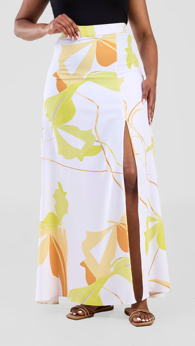 Vivo Kemi Maxi Skirt - White / Lime Emi Print