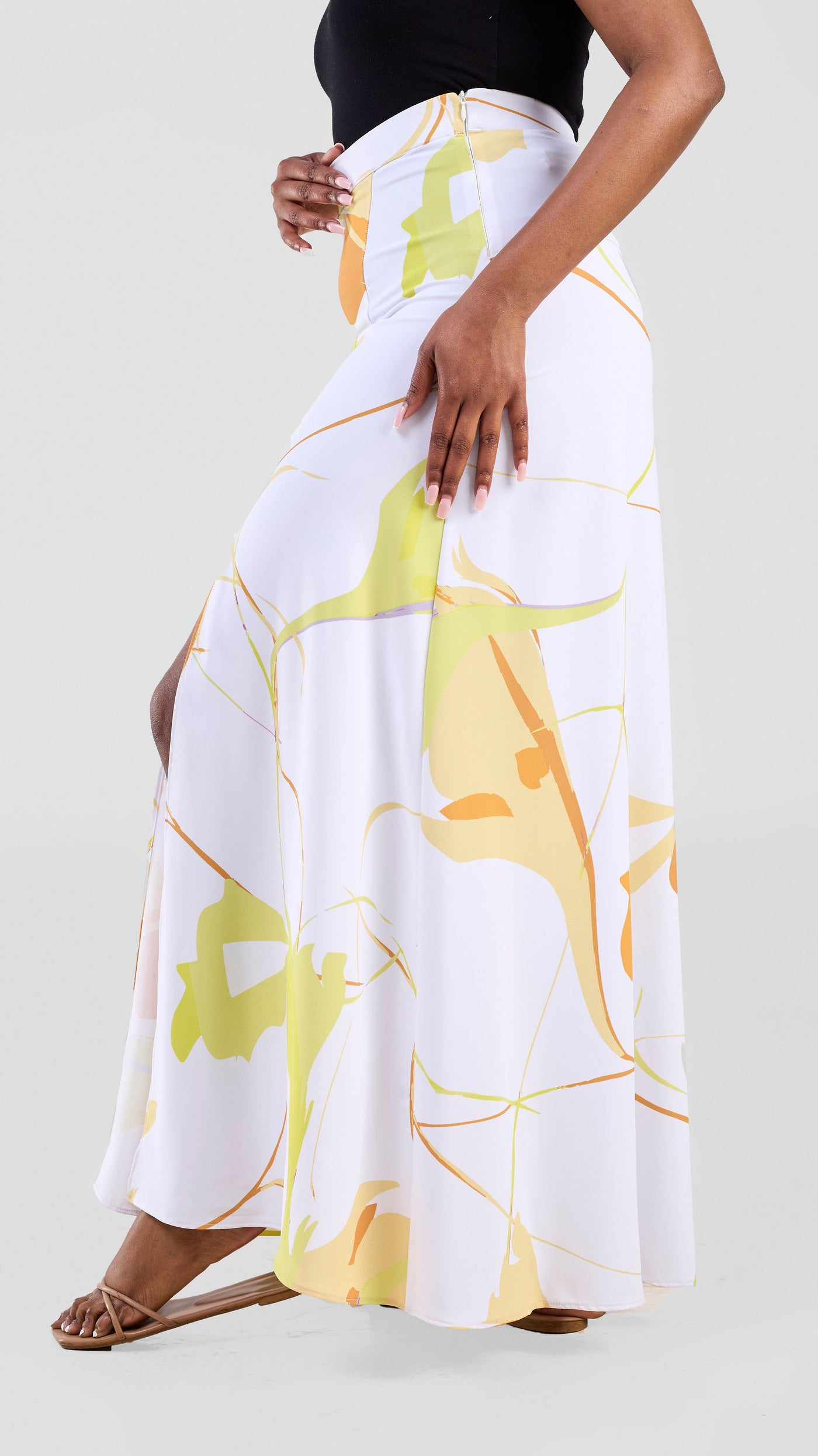 Vivo Kemi Maxi Skirt - White / Lime Emi Print