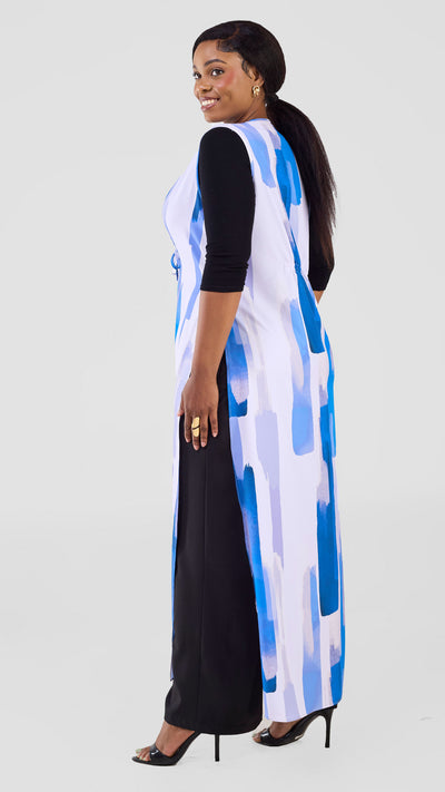 Vivo Isabi Sleeveless Kimono - Light Grey / Blue Pasi Print