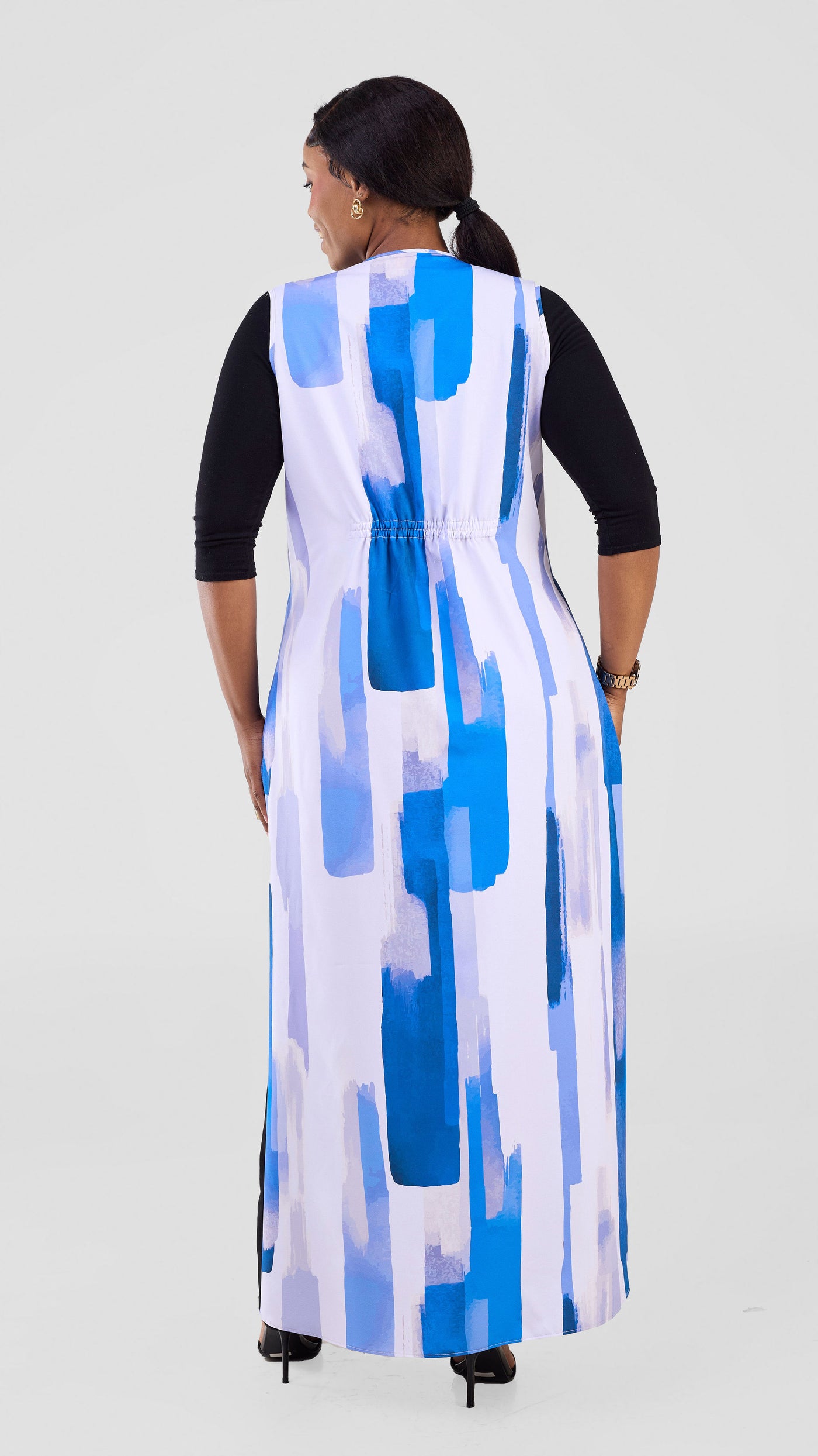 Vivo Isabi Sleeveless Kimono - Light Grey / Blue Pasi Print