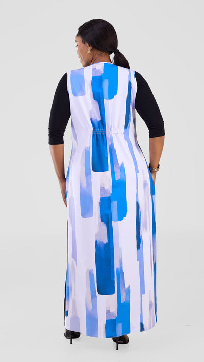 Vivo Isabi Sleeveless Kimono - Light Grey / Blue Pasi Print