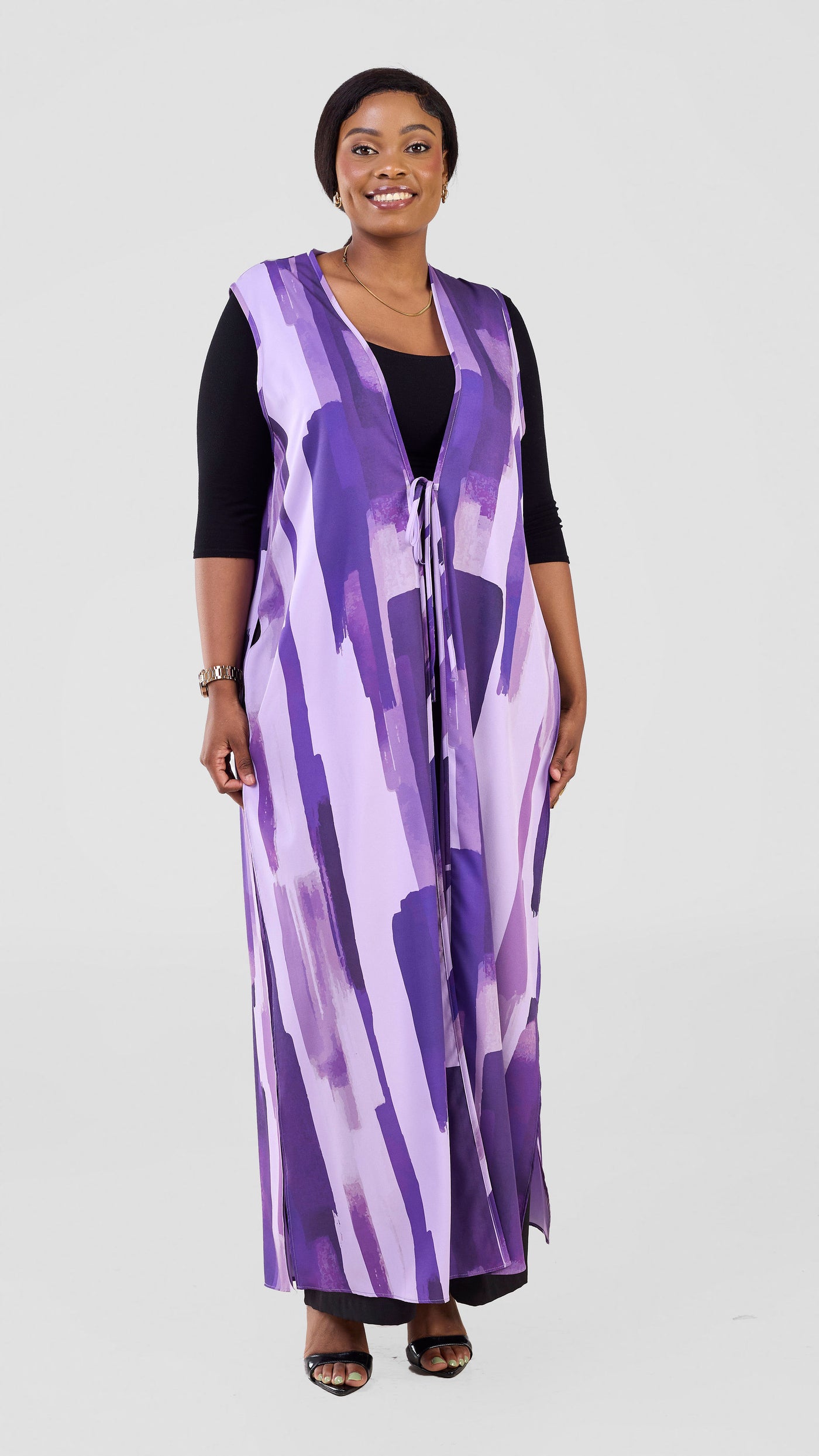 Vivo Isabi Sleeveless Kimono - Lilac / Purple Pasi Print
