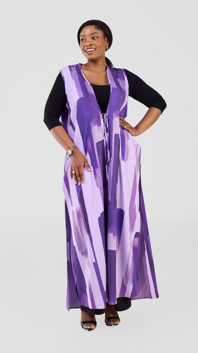 Vivo Isabi Sleeveless Kimono - Lilac / Purple Pasi Print