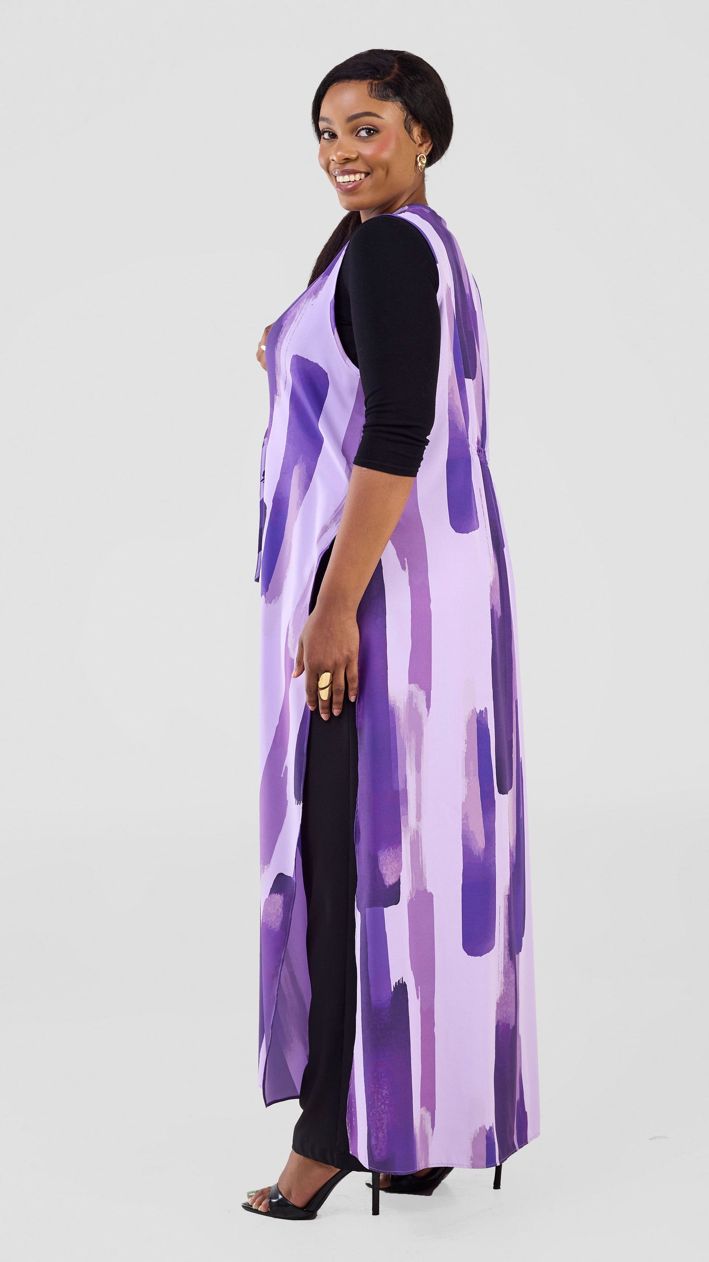 Vivo Isabi Sleeveless Kimono - Lilac / Purple Pasi Print