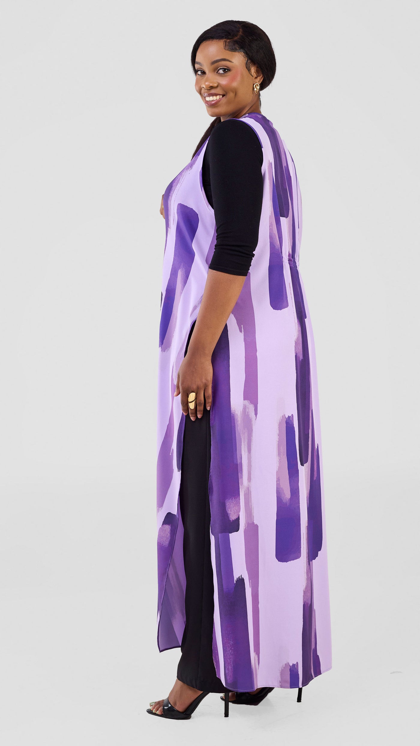 Vivo Isabi Sleeveless Kimono - Lilac / Purple Pasi Print