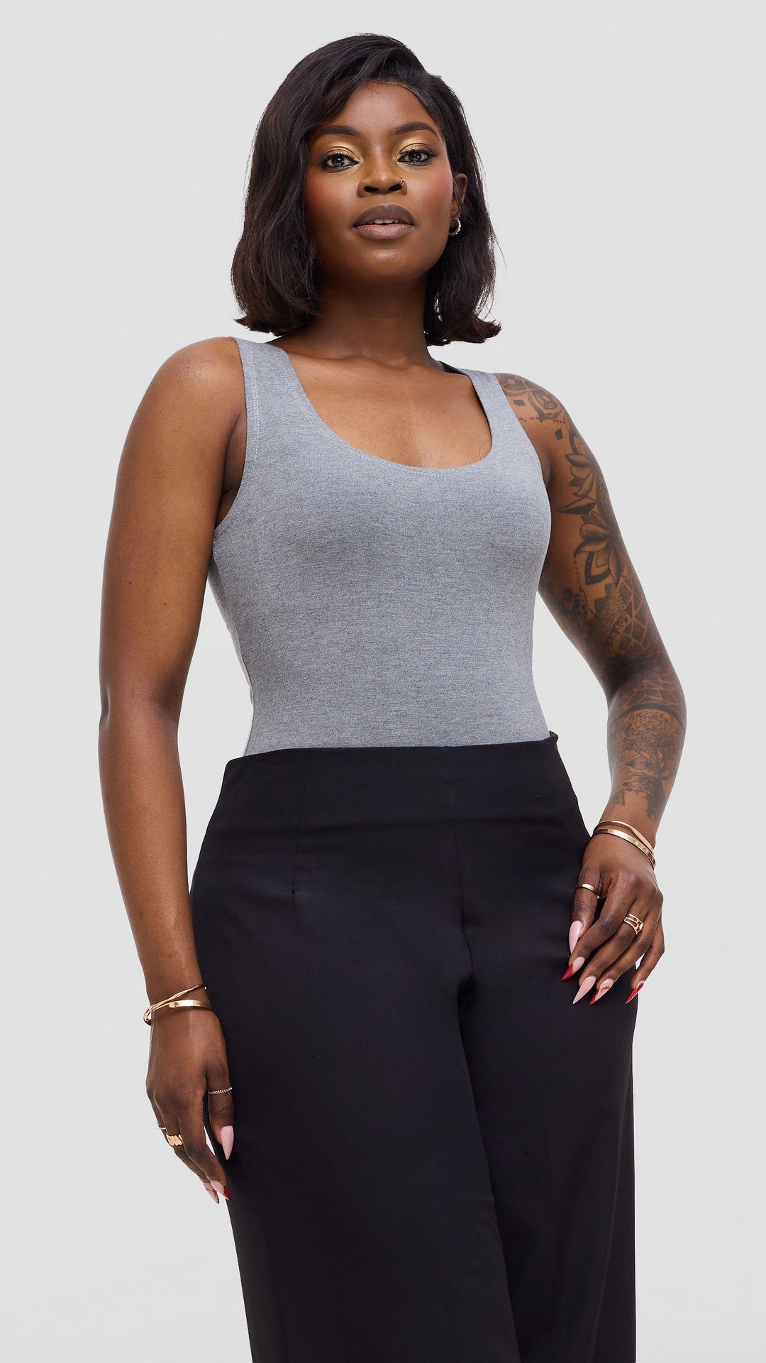 Vivo Basic Sleeveless Bodysuit - Light Grey