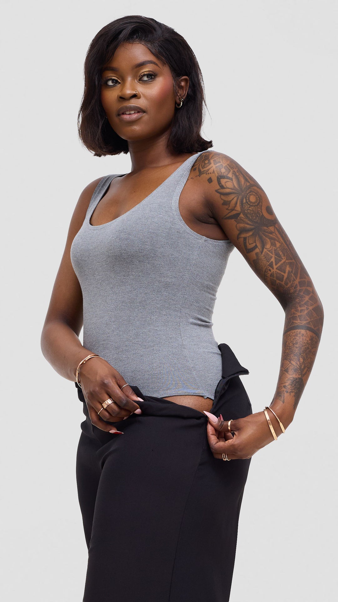 Vivo Basic Sleeveless Bodysuit - Light Grey