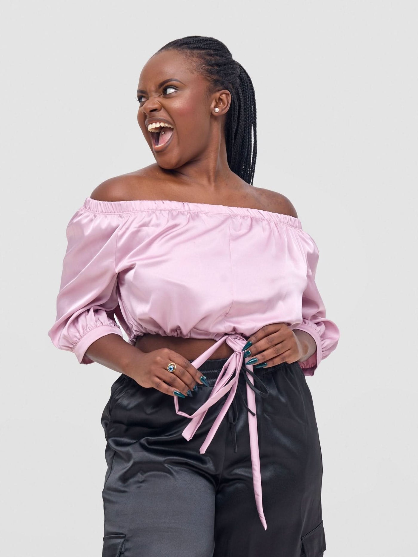 Zoya Nia Off Shoulder Puff Sleeve Top - Peach - Shopzetu